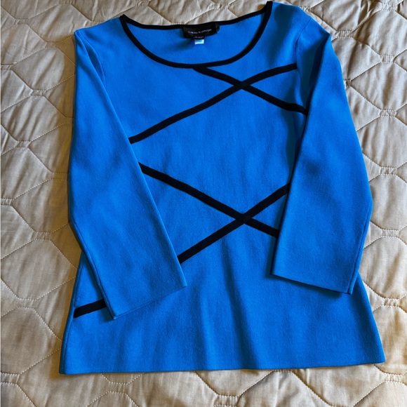 Cable & Gauge Women Blue With Black Stripes Blouse Shirt Long Sleeves Size L - Picture 2 of 9